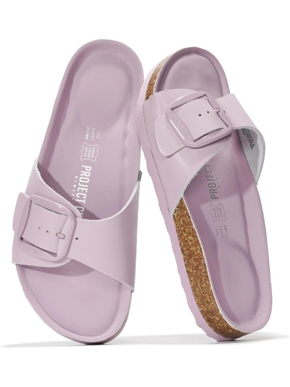 🆕 Women's Lavender Purple Leather Comfort Cushioned Big Buckle Sandals
